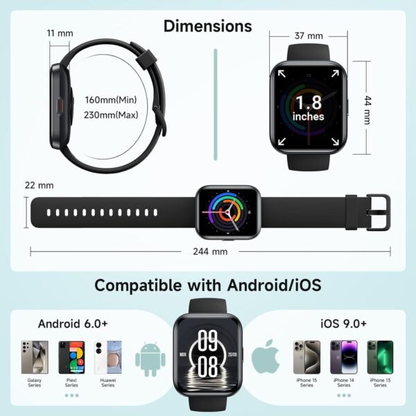 Gydom Smart Watches for Men Women Android & iPhone, 1.8'' Alexa Built-in Smartwatch with Bluetooth Calls, Heart Rate/Sleep/SpO2 Monitor, IP68 Waterproof Activity Fitness Tracker with 110+ Sports Modes - Image 9