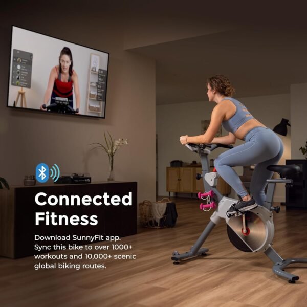 Sunny Health & Fitness Indoor Stationary Cycling Exercise Bike for Home Cardio Workout, 4-Way Adjustable & Cushioned Seat, Optional Magnetic Resistance & Free Exclusive SunnyFit App Bluetooth Link - Image 3