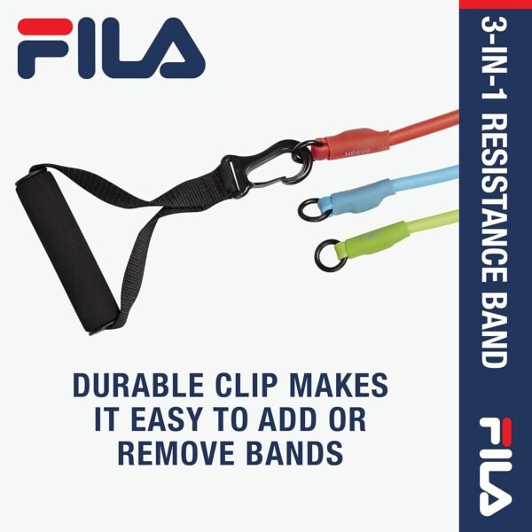 FILA Accessories 3-in-1 Tube Resistance Bands with Handles - 3 Adjustable Exercise Band Levels - Pull Up Bands for Workouts, Physical Therapy, Fitness at Home, Gym, and Outdoors - Image 5
