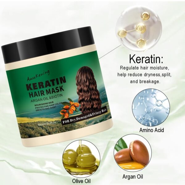 7-Day Repair Keratin Hair Mask - Hydrating & Deep Repair with Argan Oil for Dry, Damaged, Frizzy Hair - Paraben-Free, 16.9 Fl Oz - Image 4