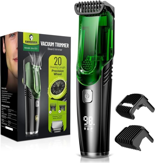 Vacuum Beard Trimmer for Men, Rechargeable Mustache Trimmer with Adjustable Length Comb (1-20MM), IPX6 Waterproof Built-in Electric Beard Trimmer for Beard, Mustache and Stubble - Image 2