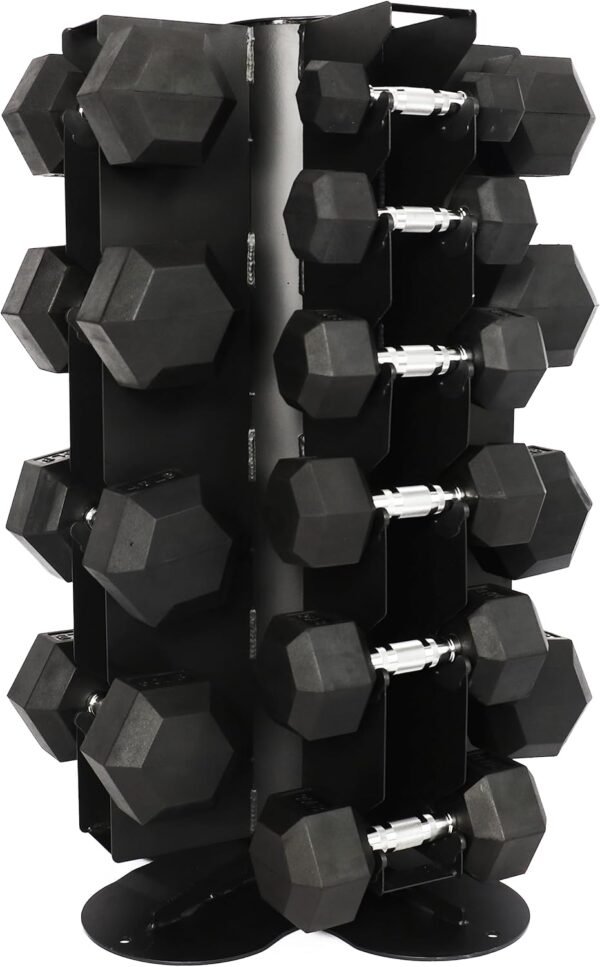 Signature Fitness 550LB Rubber Coated Hex Dumbbell Weight Set with Vertical and Spinnable Storage Rack, 5-50 lbs Pairs, Multiple Package - Image 2