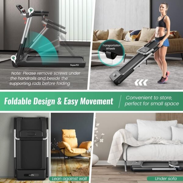 GYMAX Foldable Treadmill, 2.25HP Portable Treadmill with App Control & LED Monitor, Compact Running Walking Jogging Machine for Small Space, Home Gym Workout Fitness Folding Treadmill - Image 3