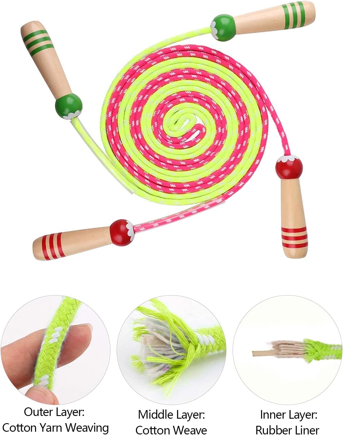 Jump Rope for Kids Adjustable, Lorvain Kid Jump Ropes for Girls Boys Skipping Rope for Kids with Wooden Handle Cotton Braided Outdoor Fun Activity for Exercise Fitness Children Students Preschooler - Image 4