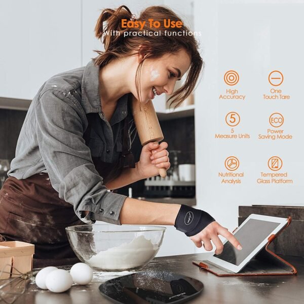Digital Food Scale, WeGuard Kitchen Scale Weight Grams and oz with Nutritional Calculate via Smartphone APP, Food Weight Scale for Cooking, Baking, and Weight Loss, 5 Units, Tempered Glass Black - Image 3