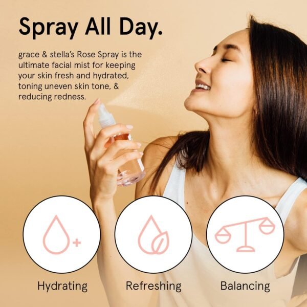 grace & stella Award Winning Rose Water Facial Spray (240ml) - Vegan - Rose Water Spray for Face - Rosewater Spray Toner Rose Hydrosol - Rose Spray Facial Mist - Rosewater Spray Toner Rose Hydrosol - Image 3