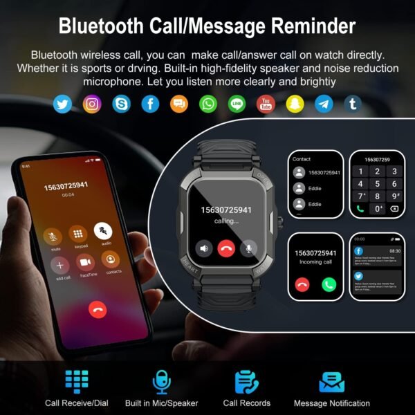 Smart Watch for Men Fitness Tracker: (Make/Answer Call) Bluetooth Military Smartwatch for Android Phones iPhone Waterproof Outdoor Tactical Digital Sport Run Watches Blood Heart Rate Monitor - Image 3