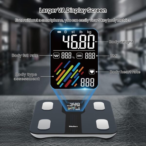 Scale for Body Weight,High Precision Digital Body Fat Analyzer, VA Large LED Smart Bathroom Scale, with BMI Heart Rate, 15 Body Composition, Sync Fitness App, Maximum Measuring Range 400lb - Image 4
