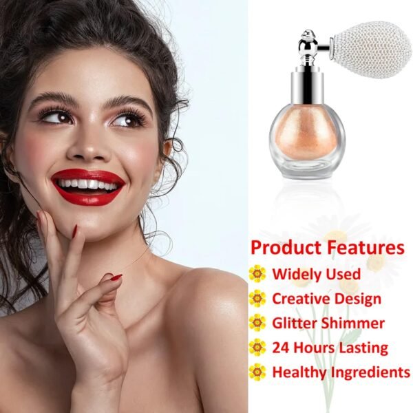 Highlighter Powder Mist Body Glitter Facial High Gloss Spray,Glitter Shimmer Powder Makeup Spray,Face,Hair and Body Glitter Spray (Champagne Gold) - Image 3