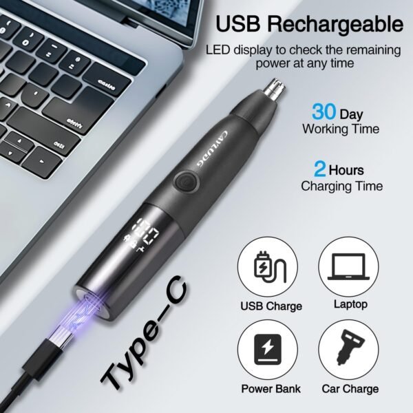 Nose Hair Trimmer for Men: 2025 Professional Rechargeable Painless Eyebrow Facial Ear Nose Hair Trimmer for Men Women, IPX7 Waterproof, LED Display Dual Edge Blades Clipper, Easy Cleaning - Image 4