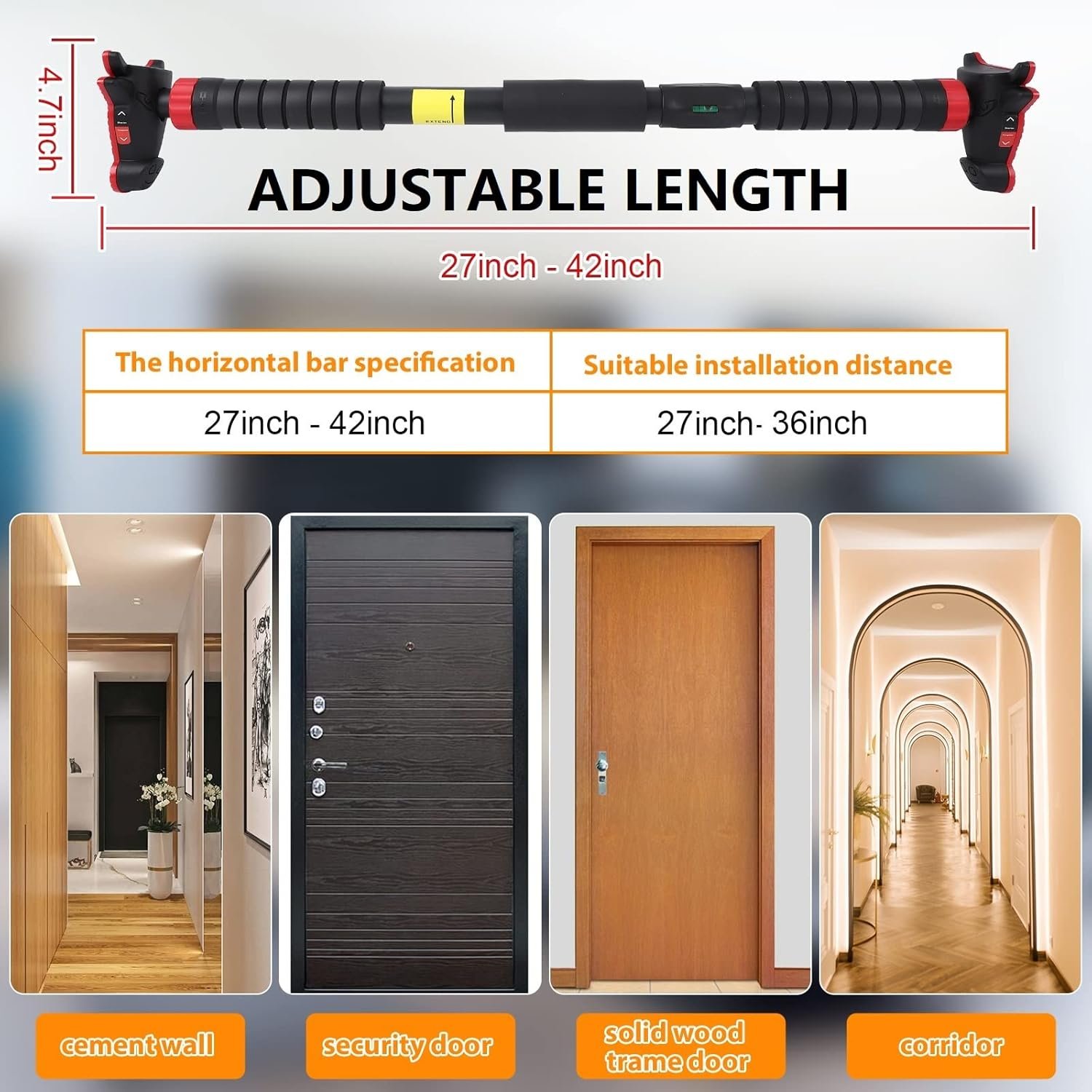 Pull Up Bar for Doorway, Strength Training Pull-up Bars, No Screws, No Installation Required, Max Load 440 LBS Chin Up Bar with Level Meter and Adjustable Width for Home Gym - Image 5
