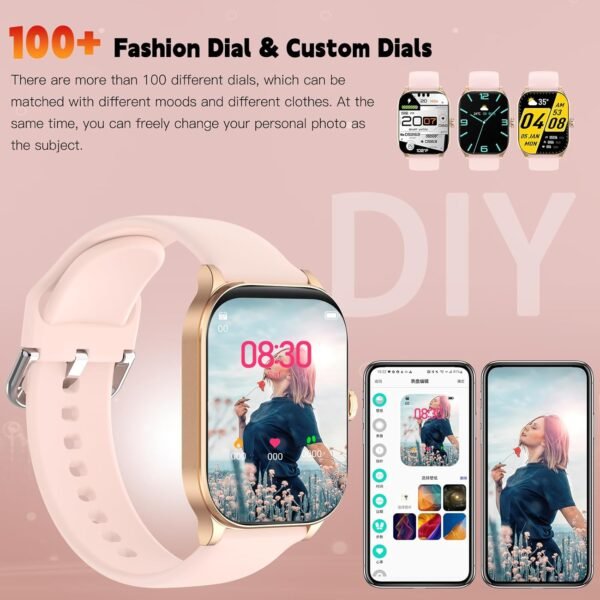 Smart Watch for Women(Answer/Make Call), Smartwatches with Heart Rate,SpO2,Sleep Monitor, IP68 Waterproof Fitness Tracker, 100+ Sports Fitness Watch, Compatible with iPhone and Android (Pink, 2.01") - Image 10