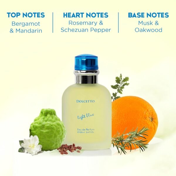 NovoGlow Dolcetto Light Blue Eau De Parfum for Men 3.4 Fl. Oz. 100ml Refreshing Combination of Woody Floral & Aquatic Fragrance - Scent Lasts All Day A Gift for Any Occasion - Image 7