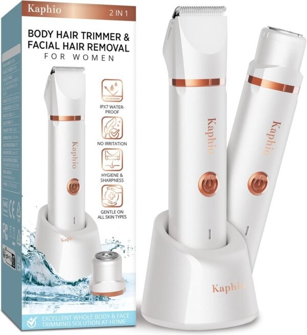 Electric Bikini Trimer Shaver Women: 2 in 1 IPX7 Waterproof Wet & Dry Use Body Hair Trimmer and Facial Hair Remover - Rechargeable Hair Removal Kit for Bikini Underarm Leg Arm Body Face - Image 2