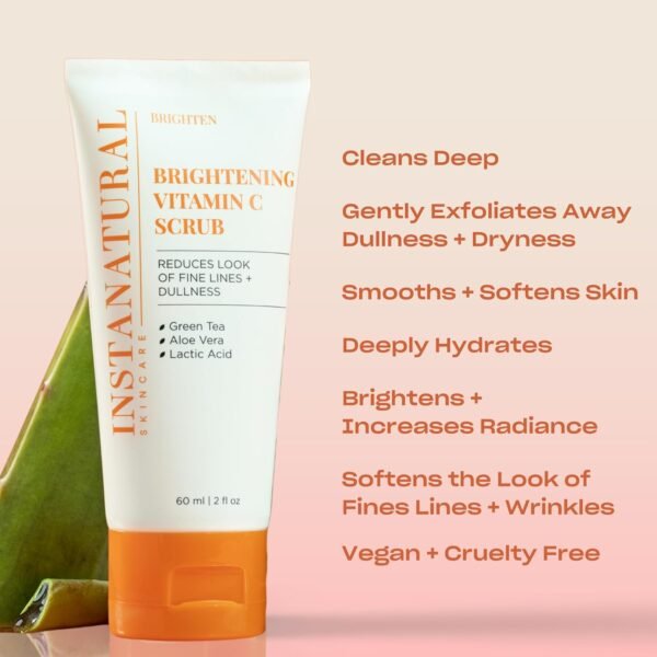 InstaNatural Brightening Vitamin C Face Scrub, Gently Exfoliates and Refines for Smooth Skin, Minimizes Lines + Wrinkles, with Green Tea and Aloe Vera, 2 Fl Oz - Image 3