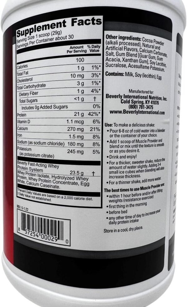 Beverly International Muscle Provider, 30 Servings, Chocolate. Super-Fast-Absorbing Whey Protein Powder for Recovery, Lean Muscle. Fills Your Muscles, not Your Stomach. Tastes Like ice Cream - Image 3