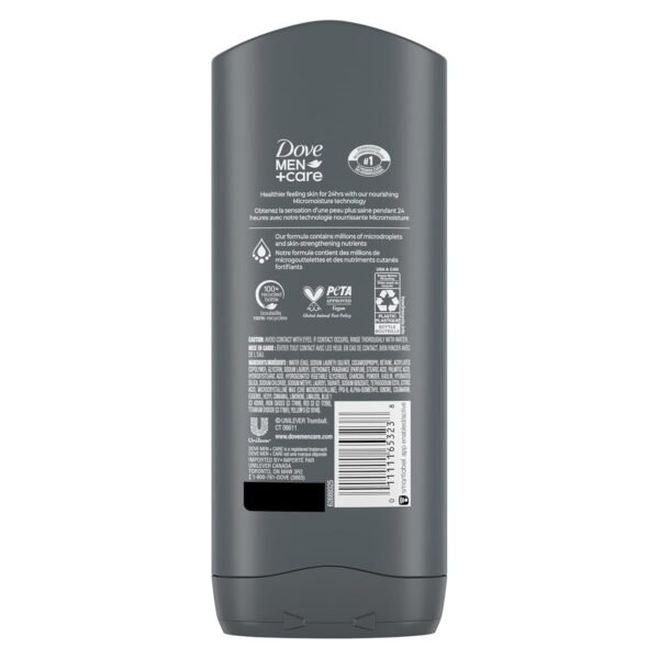 DOVE MEN + CARE Purifying Charcoal + Clay Body and Face Wash with 24-Hour Nourishing Micromoisture Technology Body Wash for Men, 13.5 oz (Pack of 2) - Image 2