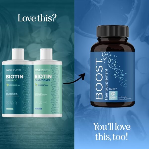 Volumizing Biotin Shampoo and Conditioner Set - Sulfate Free Shampoo and Conditioner for Dry Damaged Hair Care - Thinning Hair Shampoo and Conditioner with Nourishing Biotin and Argan Oil (Mint) - Image 6