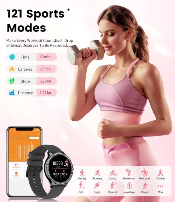 Smart Watches for Women,1.32" HD Fitness Tracker Watch with Answer/Make Call,AI Voice Control,Heart Rate/Calories/SpO2 Monitor 100+ Sport Modes Ladies Black Smart Watch for Android iOS 2 Straps - Image 4