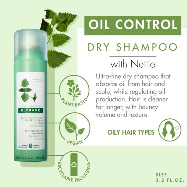Klorane Dry Shampoo with Nettle for Oily Hair and Scalp, Regulates Oil Production, Paraben & Sulfate-Free - Image 3