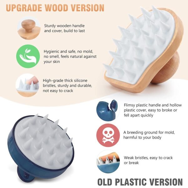 Scalp Massager Shampoo Brush, Wooden Wet and Dry Hair Scalp Care Brush, Shower Brush Scalp Scrubber Exfoliator with Soft Silicone Bristles for Dandruff Removal, Hair Growth (White) - Image 5