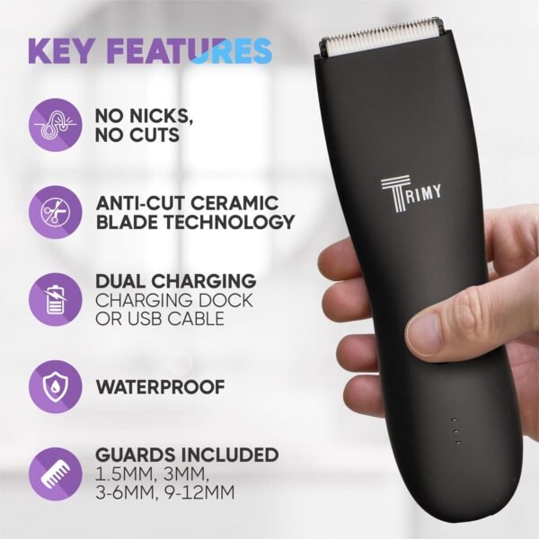 Body Hair Trimmer for Men and Women, Ball and Groin Trimmer Men, Bikini Trimmer for Women, Pubic Hair Trimmer, Manscaping, Waterproof Trimmer, Wireless Grooming, Body Shaver, Manscape (Black) - Image 3