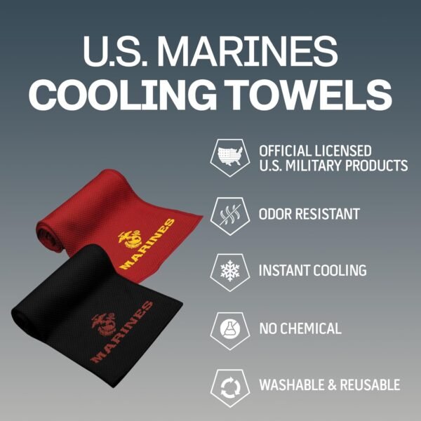 2 Pack Instant Cooling Towel for Neck Face, Reusable, Soft Breathable, Sports, Golf, Gym Sweat Rag, Cold Towel for Hot Weather (Polyester, Marines Red/Black) - Image 6