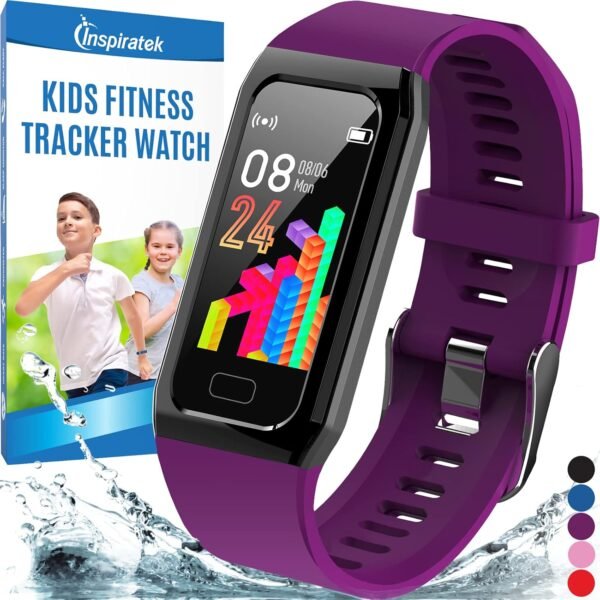 Inspiratek Kids Fitness Tracker for Girls and Boys (Age 5-16) - Waterproof Fitness Watch for Kids with Heart Rate Monitor, Sleep Monitor, Calorie Counter and More- Kids Activity Tracker (Purple) - Image 2