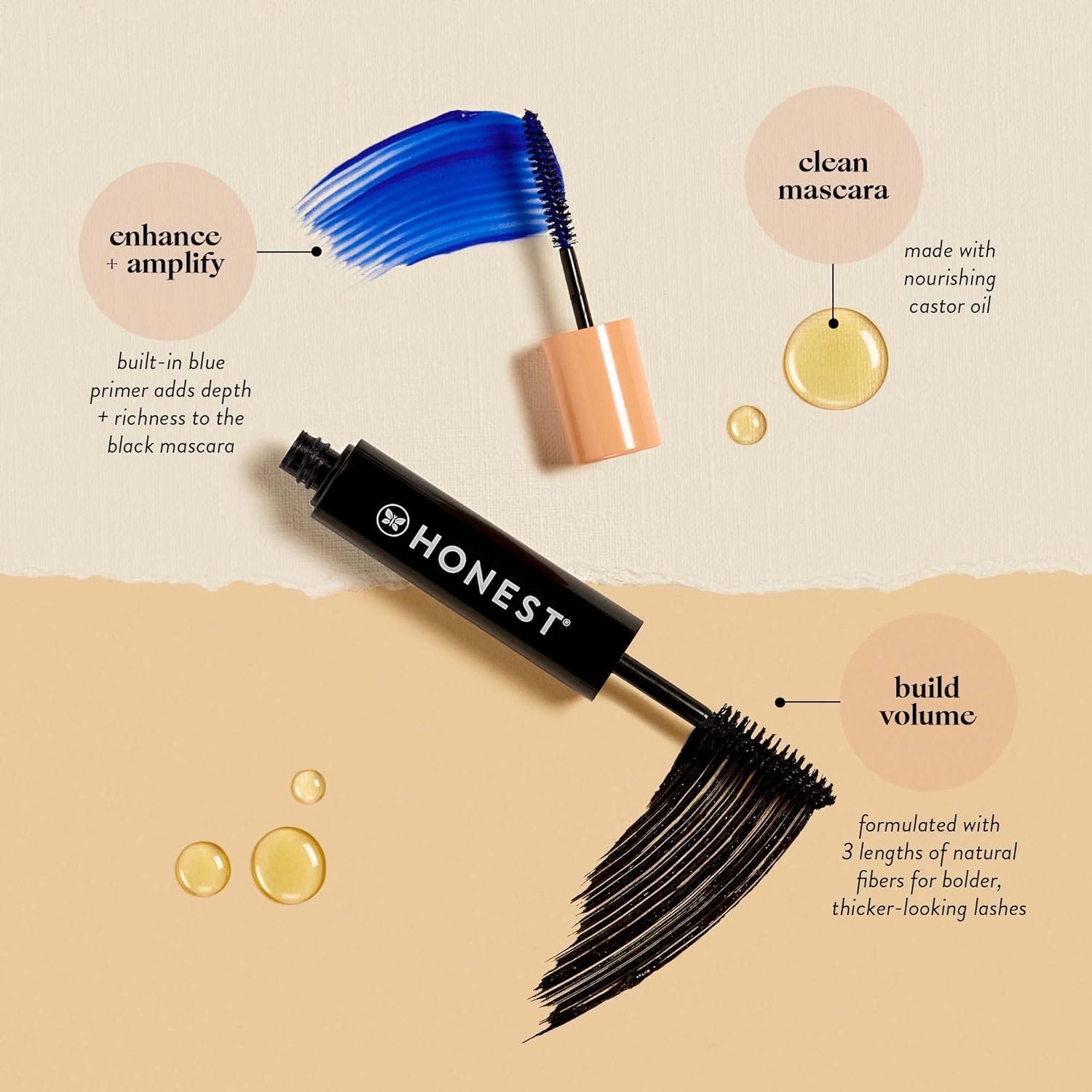 Honest Beauty 2-in-1 Extreme Volume Clean Mascara + Bold Lash Primer with Castor Oil | Maximum Volume + Curl | Vegan + Cruelty Free | Black, .27 fl oz - Image 3