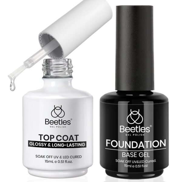 Beetles Gel Base Top Coat,2 Pcs 15ml Upgrade Super Shiny Gel Top Base Coat Set,Glossy and Long-Lasting Gel Polish,Soak Off Nail Lamp Foundation Combination Gel Top Base Coat Polish for Women - Image 2
