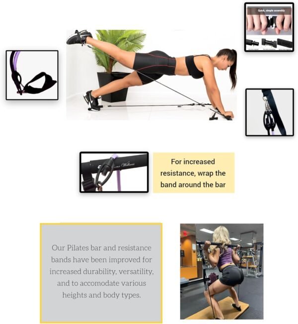 Multifunctional Pilates Bar Kit with Resistance Bands for Women. Ebook, Booty Band. Adjustable Portable Full Body Workout Resistance Bands Bar. - Image 7