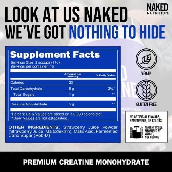 Naked Creatine - Strawberry Flavored Creatine Monohydrate - Real Strawberry Powder, Nothing Artificial, Muscle Growth, Vegan, Non-GMO, Gluten Free, Soy Free - 45 Servings - Image 5
