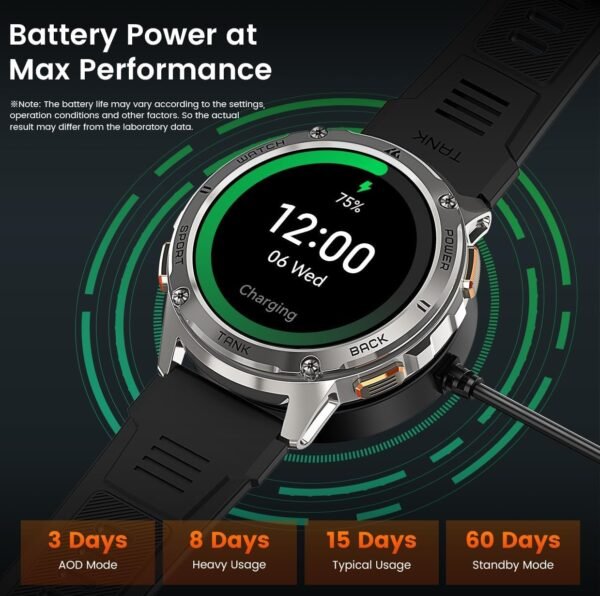 Smart Watches for Men, 480mAh Extra-Large Battery, 50M Waterproof, Military Fitness Watch Full Metal Body, Answer/Make Call, AI Voice Compatible for Android & iOS (Silver) - Image 7