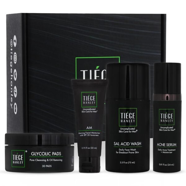 Tiege Hanley Men's Acne Treatment System (Level 2), The TiegeClear Acne Advanced Routine for Smooth Skin - Includes Sal Acid Wash, Glycolic Acid Pads, and Acne Serum - All Skin Types - Image 2