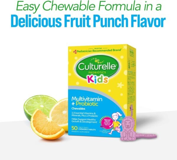Culturelle Kids Complete Chewable Multivitamin + Probiotic For Kids, Ages 3+, 50 Count, Digestive Health, Oral Health & Immune Support - With 11 Vitamins & Minerals, including Vitamin C, D3 & Zinc - Image 4