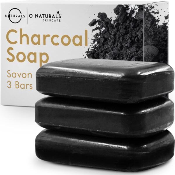 O NATURALS 3 Pack Activated Charcoal Soap Black Bar Soap with Peppermint Oil Detoxifying Body Wash Soap Bar & Face Soap Vegan Men Soap with Shea Butter 100% Natural Soap for Men & Women Soap Bar, 4oz - Image 2