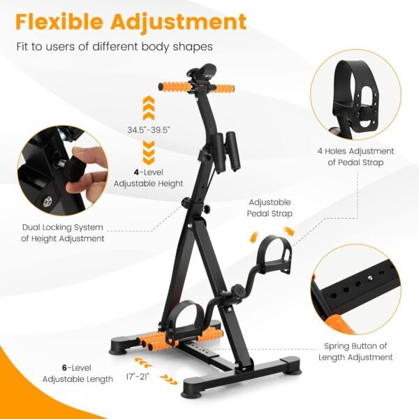GYMAX Pedal Exercise Bike for Seniors, Hand Arm Leg and Knee Fitness Machine with Massage, LCD Monitor, Adjustable Height and Length for Total Body, Home Exercise Equipment for Elderly - Image 4