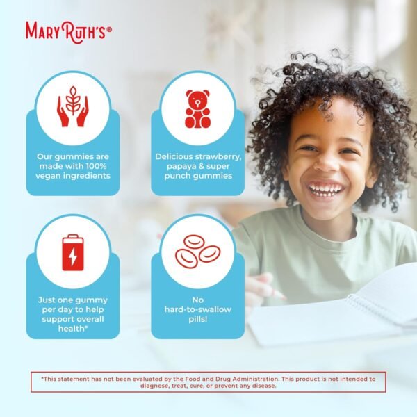 MaryRuth Organics Kids Vitamins | Multi | Sugar Free | 2 Month Supply | Kids Multivitamin Gummies for Ages 2+ | Multivitamin for Kids | Vitamins for Kids | Vegan | Only 1 Gummy a Day | 60 Count | - Image 7