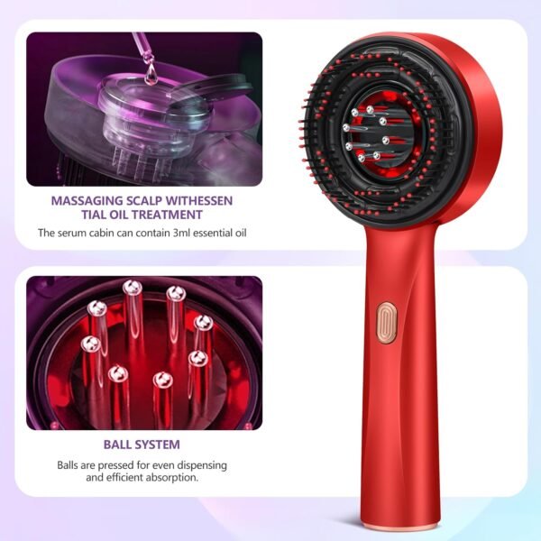 3 in 1 Hair Oil Applicator,Head Massager Scalp,Hair Oil Applicator Scalp Massager,Electric Scalp Massager Brush,ipx7 Waterproof Scalp Oil Applicator,Red - Image 6