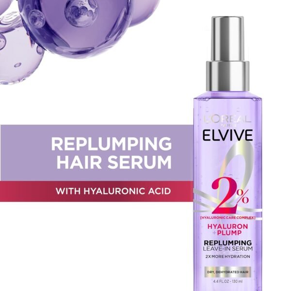 L’Oréal Paris Elvive Hyaluron Plump Moisture Plump Hair Serum for Dehydrated, Dry Hair with Hyaluronic Acid Care Complex, Paraben-Free, 4.4 Fl Oz - Image 3