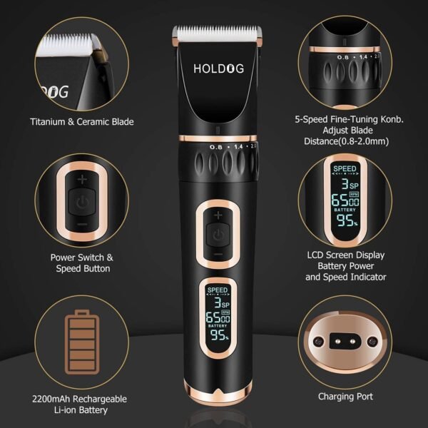 Dog Clippers Professional Heavy Duty Grooming Clipper 3-Speed Low Noise High Power Rechargeable Cordless Pet Tools for Small & Large Dogs Cats Pets with Thick Coats - Image 3