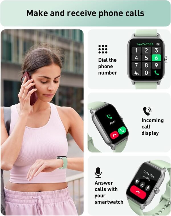 Smart Watch for Women Android & iPhone, Alexa Built-in, 1.8" Fitness Watches with Bluetooth Call (Answer/Make), Heart Rate/Sleep/SpO2 Monitor, IP68 Waterproof Fitness Tracker, 101+ Sports, Green - Image 3