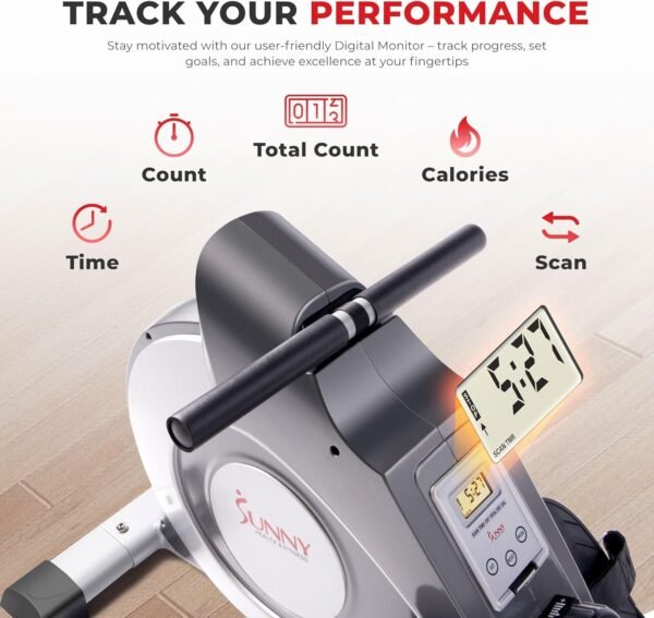 Sunny Health & Fitness Flip & Foldable Rowing Machine for Home w/Extended Slide Rail, Full-Body Workout, Low-Impact, Optional Extra Long Rail, Quiet Rail Cover, Water Motion and Free SunnyFit App - Image 7