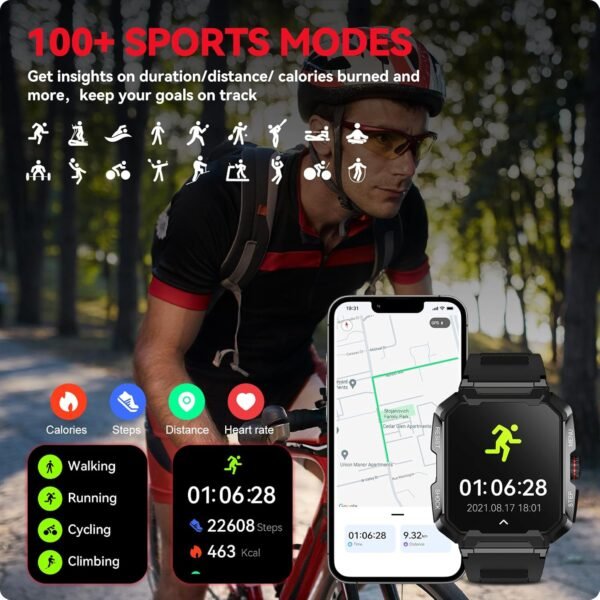 Smart Watch for Men(Answer/Make Call),1.85" 400mAh Military Smartwatch IP68 Waterproof Outdoor Fitness Watch with Heart Rate Blood Oxygen Sleep Monitor Compatible with iPhone and Android Phones - Image 3