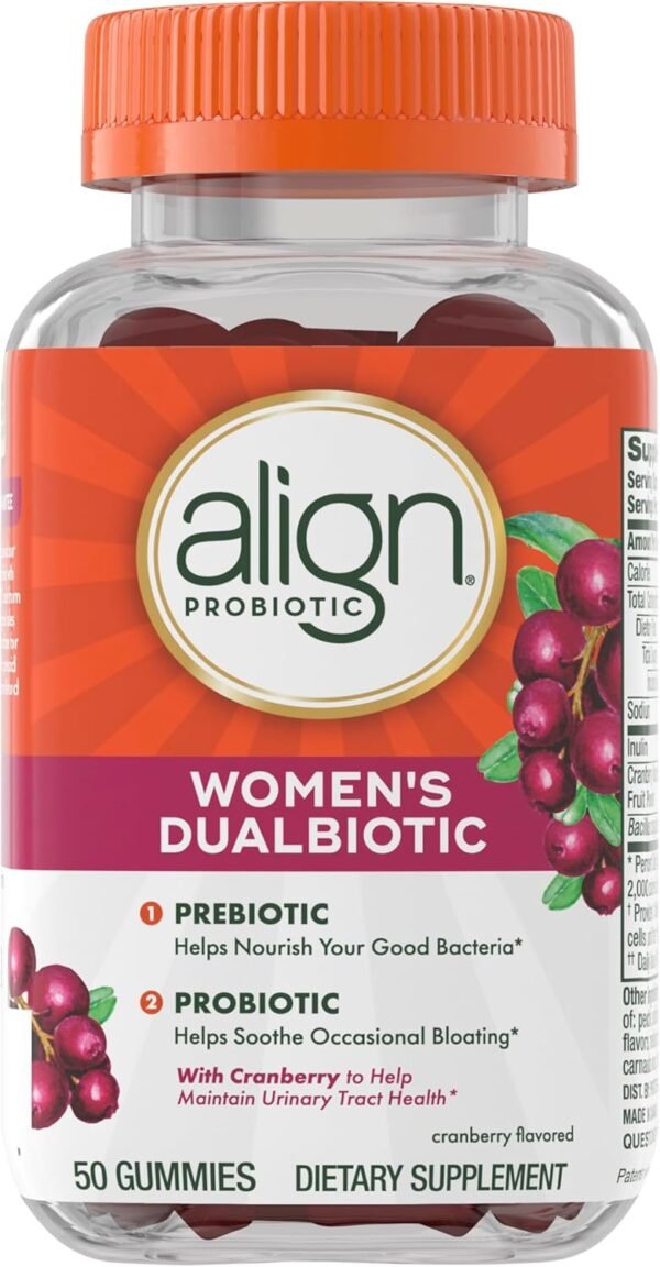 Align Women's Health, Prebiotic + Probiotic, with Cranberry for Feminine Health, Help Nourish & Add Good Bacteria for Digestive Health, 50 Gummies - Image 2