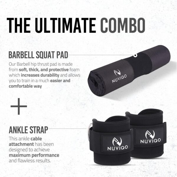 Barbell Pad & 2 Ankle Straps for Cable Machine - Gym Accessories for Women and Men - Perfect for Cable Kickbacks, Leg Extensions & Squats - Workout Attachments for Home - Image 3