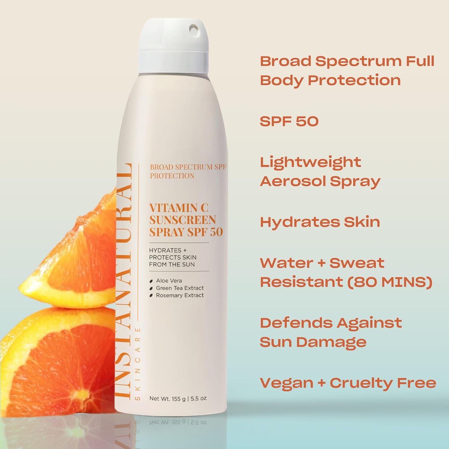 InstaNatural Skin Care Vitamin C SPF 50 Broad Spectrum Sunscreen Spray, Brightens & Hydrates, UVA, UVB Sun Protection Sunblock, with Aloe Vera & Botanicals, Aerosol Bottle, 5.5 Fl Oz - Image 3
