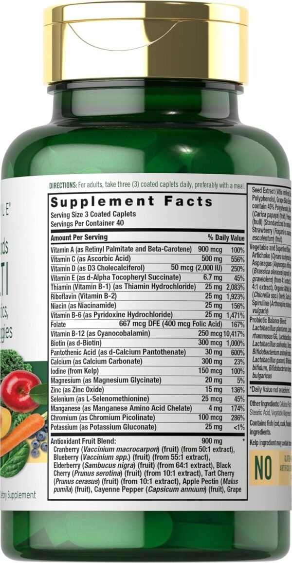 Carlyle Fruits and Veggies Supplement | 120 Count | Superfood Multivitamin with Probiotics | Made with 20 Fruits and Vegetables | Non-GMO & Gluten Free - Image 3