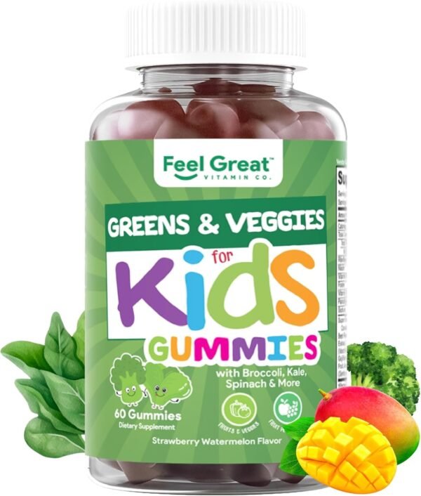 Feel Great Super Green Gummies for Kids | Fruit and Vegetable Gummies | Vegan Veggie Gummy Multivitamin for Kids | Veggie Fiber Supplement | 60 Count - Image 2