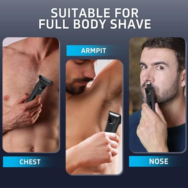 Body Hair Trimmer for Men, Manscape Groin and Ball Trimmer, Foil Shaver, Nose Hair Trimmer, Waterproof Wet/Dry Groomer, 3 in 1 Men's Grooming Kit, Lightweight with Travel Lock, LED Display - Image 3